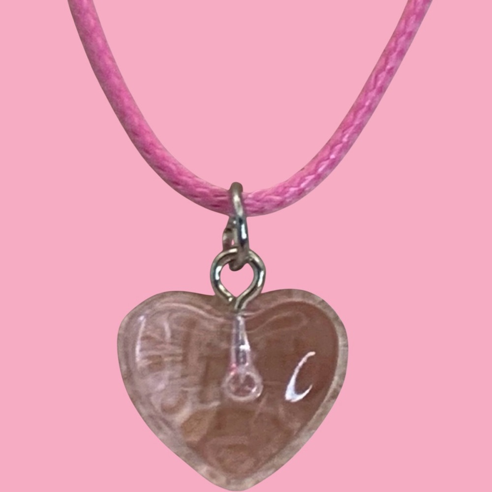 Heart Acrylic Pink Necklace With Pink 16” & 2” Ext Heart & Love Valentine